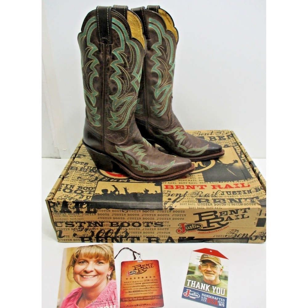 Justin Bent Rail Chocolate America Narrow Toe Boots - Women's size 7 B
